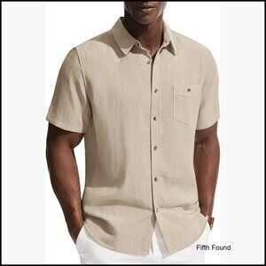Men's Linen Short Sleeve Button Down Shirt Wrinkle Free Casual Summer